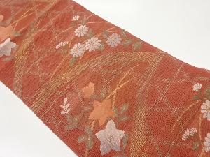 紗紬秋草に光悦垣模様織出し名古屋帯